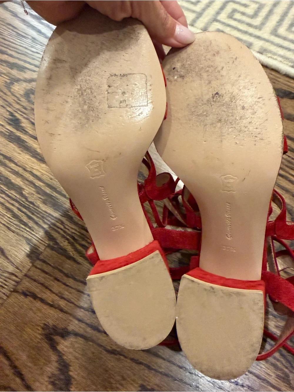 Gianvito Rossi Red Suede Lace-Up Block Heel Sandals